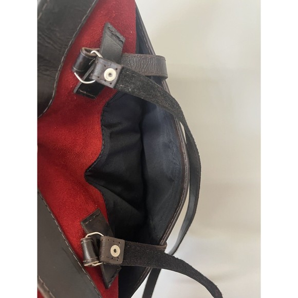 Boho Country Leather And Suede Shoulder Bag Red Brown Purse with Tapestry insert - Picture 9 of 13